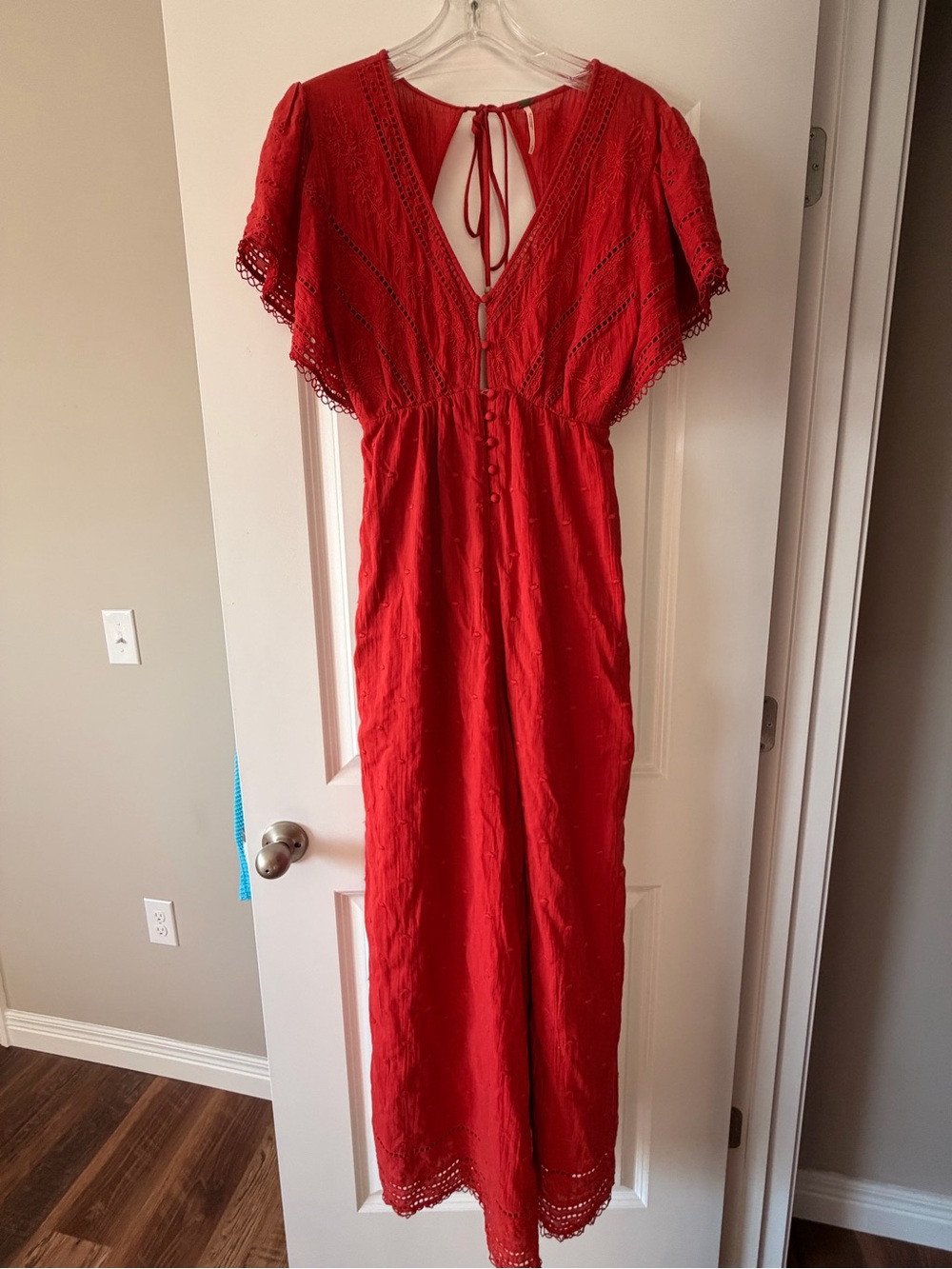 Free People Red Lace-Detail Jumpsuit